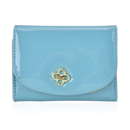 Gl&auml;nzendes RFID-Schutz Portemonnaie aus Lackleder, Gr&ouml;&szlig;e: 11x8.5x2cm, blau