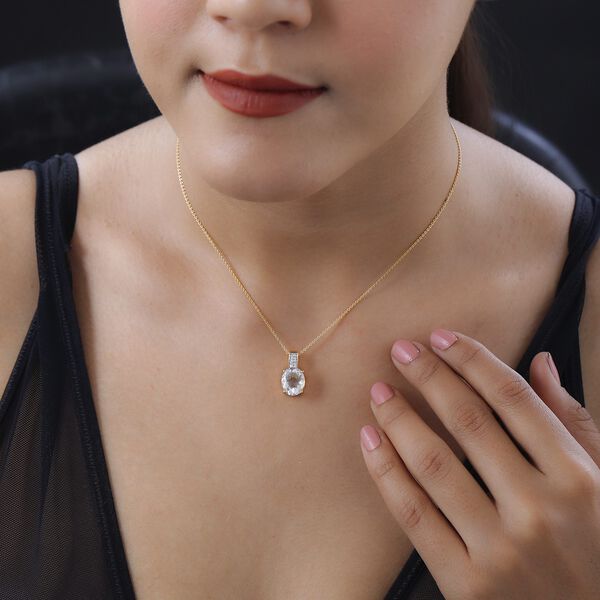 Mexikanischer nat&uuml;rlicher Hyalit Opal und Moissanit Anh&auml;nger mit Kette, 925 Silber Gelbgold Vermeil ca. 2.73 ct image number 2