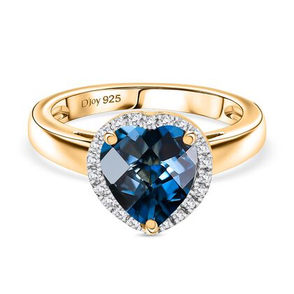 AA London Blau Topas, Wei&szlig;er Zirkon Ring 925 Silber vergoldet (Gr&ouml;&szlig;e 21.00) ca. 2,30 ct