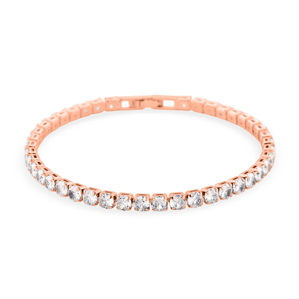 Weißer Zirkonia Armband und Ohrringe, Nickelfreies Messing rosévergoldet image number 3