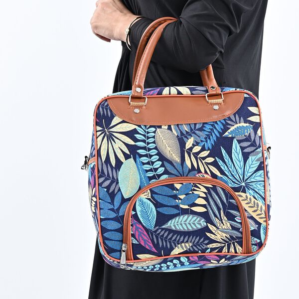 Boho Stil Handtasche, Blattmuster, Blau image number 3