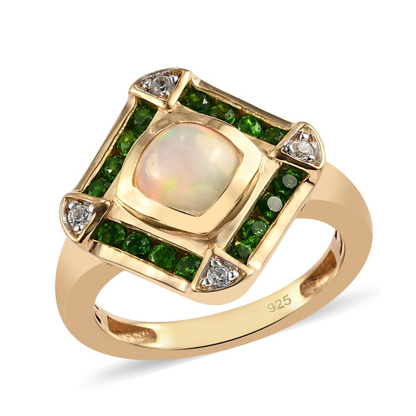 Natürlicher Äthiopischer Opal und Natürlicher Chromdiopsid Ring 925 Silber vergoldet  ca. 1,15 ct image number 4