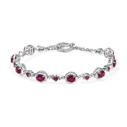 Afrikanischer Rubin (Fissure gef&uuml;llt) Armband ca. 19 cm 925 Silber rhodiniert ca. 5,07 ct.