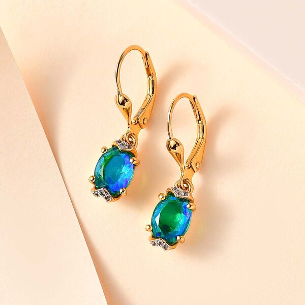 Pfau Triplett Quarz und Zirkon Ohrringe, 925 Silber 750 Gelbgold Vermeil - 2,86 ct. image number 2