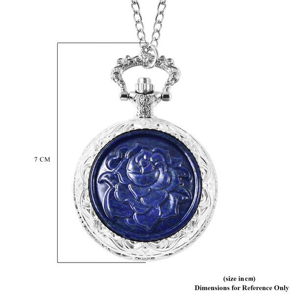 Strada - Lapislazuli-Taschenuhr mit Rosenmuster, Japanisches Uhrwerk, silberfarben image number 6