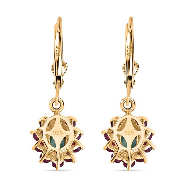 AA Sleeping Beauty T&uuml;rkis, Afrikanischer Rubin (Fissure gef&uuml;llt) Ohrringe 925 Silber 750 Gelbgold Vermeil ca. 1.93 ct image number 5