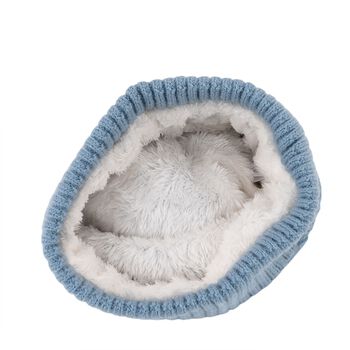 Strickm&uuml;tze mit Bommel, weiches Mischgewebe, Einheitsgr&ouml;&szlig;e, Blau