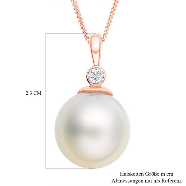 Wei&szlig;er S&uuml;dseeperlen und Zirkon-Anh&auml;nger mit Kette, (12-13 mm),925 Silber ros&eacute;vergoldet ca. 0,08 ct image number 5