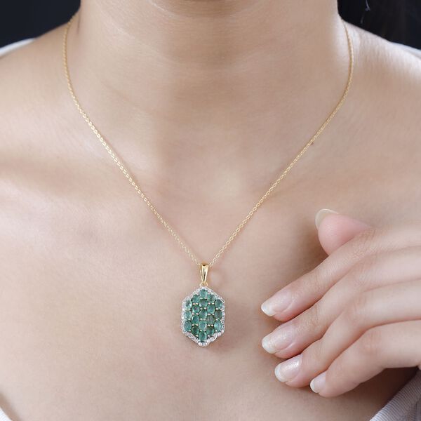 Kagem Sambischer Smaragd, Wei&szlig;er Zirkon Schmuckset 925 Silber 750 Gelbgold Vermeil ca. 3,24 ct. image number 3