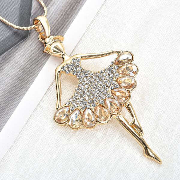 Glas und wei&szlig;er Kristall Ballerina-Anh&auml;nger mit Kette, goldfarben image number 2