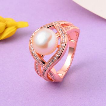 Pfirsich-S&uuml;&szlig;wasser Perle (10-11 mm), Wei&szlig;er Zirkonia Ring Nickelfreies Messing (Gr&ouml;&szlig;e 18.00)