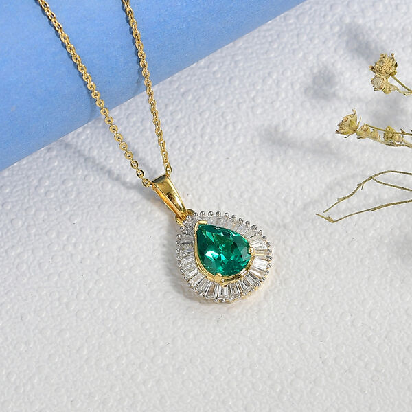 LUXURIANT AAA Labor kolumbianischer Tropfen-Smaragd und Labor Diamant Anh&auml;nger mit 50cm Kette - 1,98 ct. image number 1