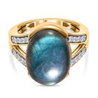 AAA Labradorit, Weißer Zirkon Ring, 925 Silber Gelbgold Vermeil, (Größe 20.00) ca. 11.27 ct