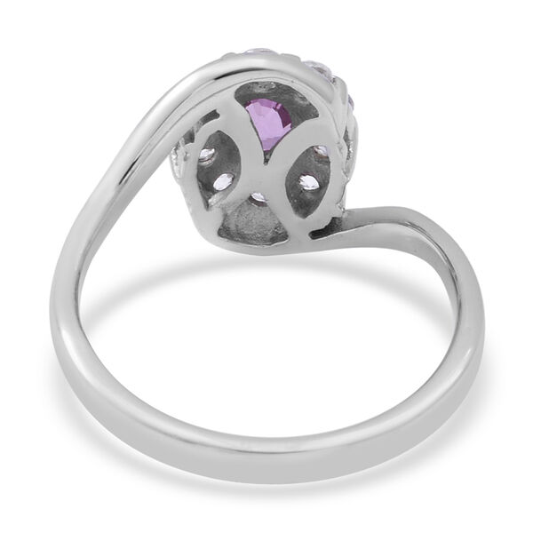 Rosa Saphir und Zirkon-Halo-Bypass-Ring, 925 Silber platiniert, 1,30 ct. image number 4
