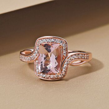 Morganit und wei&szlig;er Zirkon-Ring, 925 Silber Ros&eacute;gold Vermeil  ca. 1,58 ct