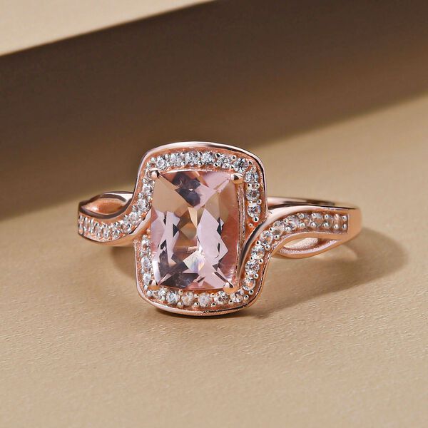 Morganit und wei&szlig;er Zirkon-Ring, 925 Silber Ros&eacute;gold Vermeil  ca. 1,58 ct image number 2