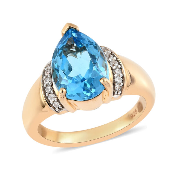 Schweizer Blautopas und Zirkon Ring 925 Silber vergoldet  ca. 3,63 ct image number 4