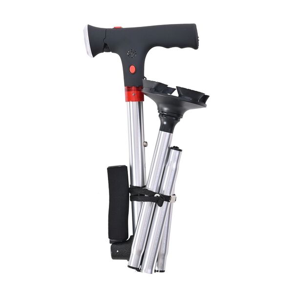 Klappbarer Smart-Walking-Stick mit drehbarem LED-Frontlicht und SOS-Alarm, Silber image number 4