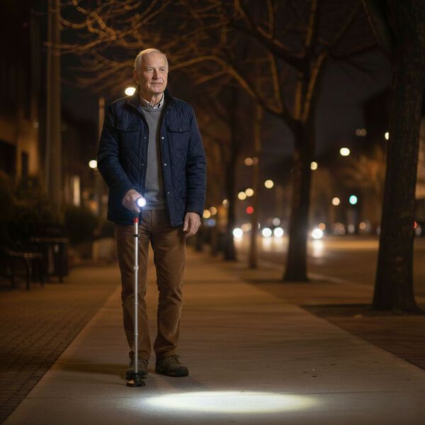 Faltbarer Smart-Gehstock mit LED Licht und Alarm, Belastbarkeit 113 KG, Grau, Ben&ouml;tigt 2xAAA-Batterien (nicht im Lieferumfang enthalten) image number 2