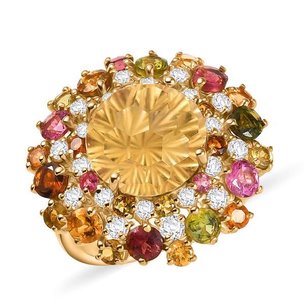 AA Citrin, Mehrfarbig-Turmalin Ring 925 Silber 750 Gelbgold Vermeil (Größe 18.00) ca. 10,75 ct image number 4