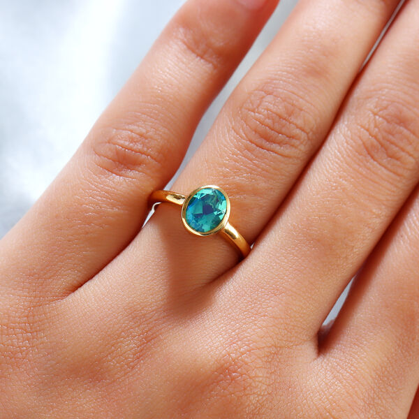 Pfau Triplett Quarz Solit&auml;r Ring 925 Silber vergoldet image number 3