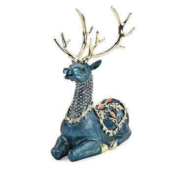 LIVMORE Rentier-Design Schmuckdose, 15,5x19cm, Dunkelblau-Gold