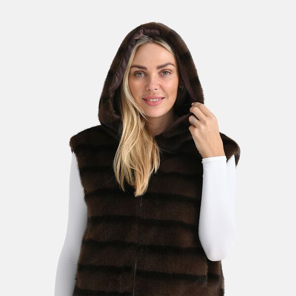 Weste mit Kapuze aus Webpelz, Einheitsgr&ouml;&szlig;e, Dunkelbraun image number 6