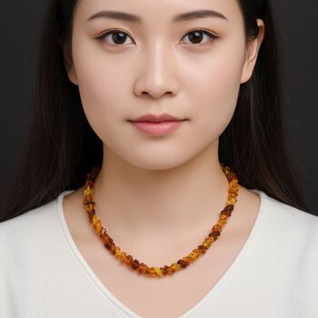 D'Joy Mehrfarbiger Bernstein Halskette ca. 50 cm 925 Silber vergoldet