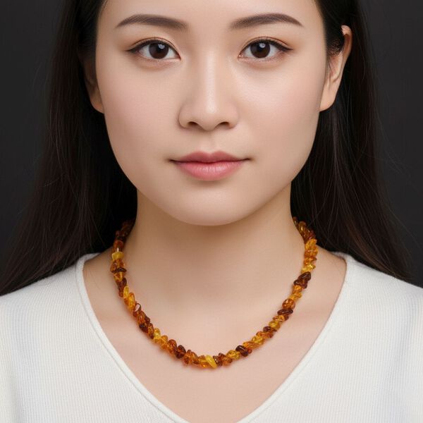 D'Joy Mehrfarbiger Bernstein Halskette ca. 50 cm 925 Silber vergoldet image number 3