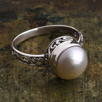 Royal Bali Kollektion - Wei&szlig;er Mabe Perle Ring