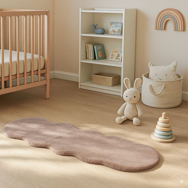 Weicher Langflor Teppich in Wolkenform mit Schaumstoffunterlage, 60x180 cm, Beige image number 5