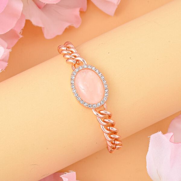 Rosenquarz, wei&szlig;er Kristall Armband ca. 19 cm 316L Edelstahl, ca. 10.01 ct image number 2