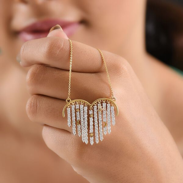 GP Amore Kollektion - Weißer Zirkon, Kanchanaburi Blauer Saphir Halskette ca. 50 cm 925 Silber Rhodiniert und 750 Gelbgold Vermeil ca. 4.44 ct image number 4