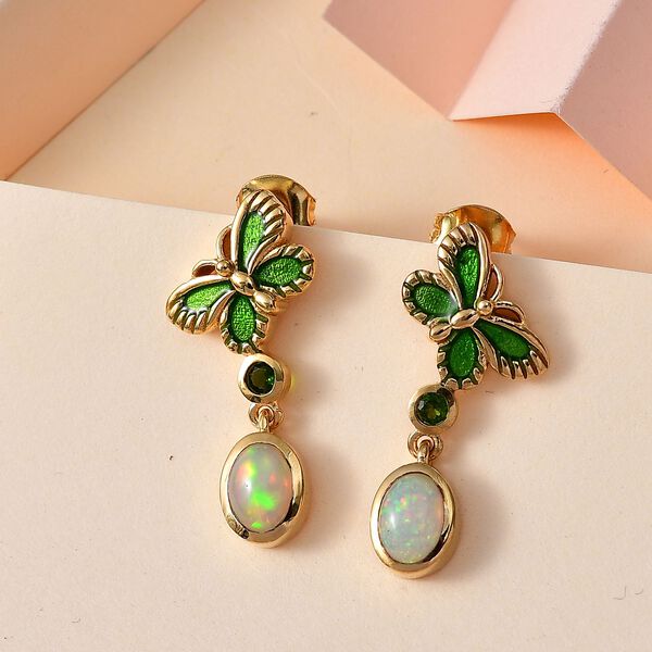 AA Natürlicher, äthiopischer Welo Opal und Chromdiopsid Ohrringe - 1,10 ct. image number 8