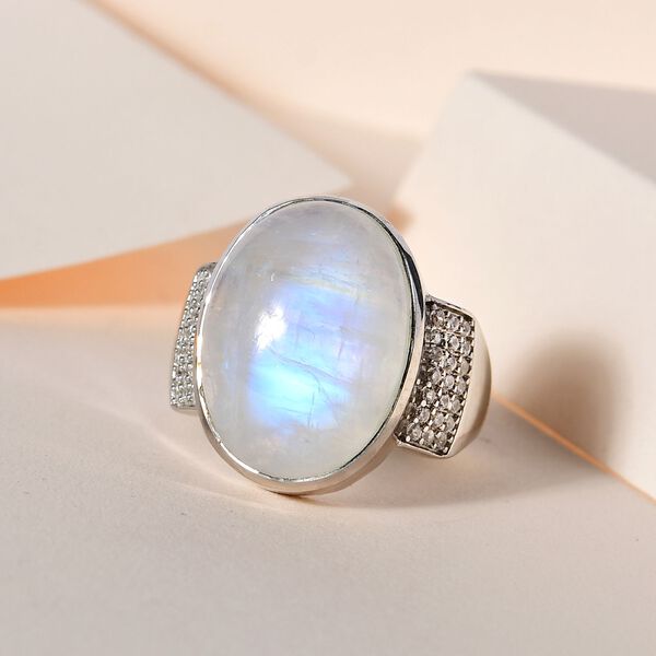 Premium Regenbogen Mondstein und Zirkon Ring - 12,69 ct. image number 2