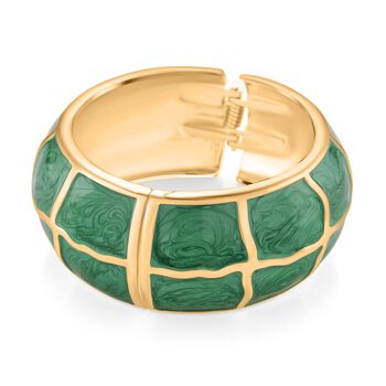 Emaille-Armreif mit Karomuster, ca. 18,5 cm, gr&uuml;n emailliert