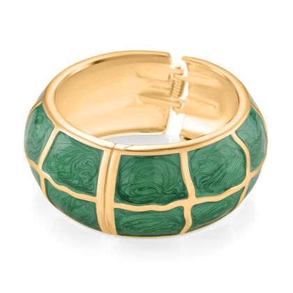 Emaille-Armreif mit Karomuster, ca. 18,5 cm, gr&uuml;n emailliert