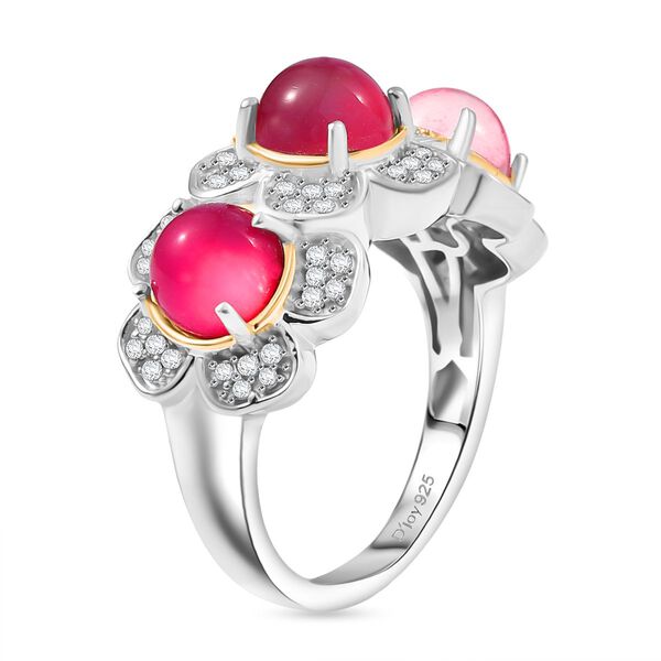 D'Joy Maulbeer Mondstein, Weißer Zirkon Ring 925 Silber Rhodiniert und 750 Gelbgold Vermeil (Größe 18.00) ca. 3,71 ct image number 5