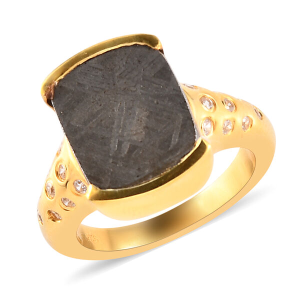 Meteorit und Zirkon-Ring, 925 Silber Gelbgold Vermeil  ca. 9,95 ct image number 4