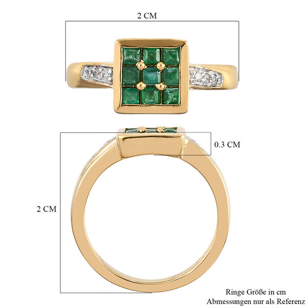 Kagem sambischer Smaragd und Zirkon-Ring, 925 Silber Gelbgold Vermeil  ca. 0,48 ct image number 8