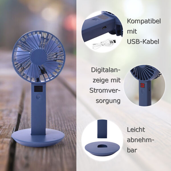 Mini-Ventilator mit 5 Lüfterflügeln und USB-Kabel, Blau image number 4