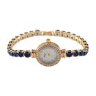 Genoa Time V2 - PC21S Japanisches Uhrwerk, Gehäuse mit weißen Kristallakzenten und PNP-Goldplattierung, runder Zifferblatt mit weißen Ziffern und Kristallen, Kupferkette mit blauen Zirkonia