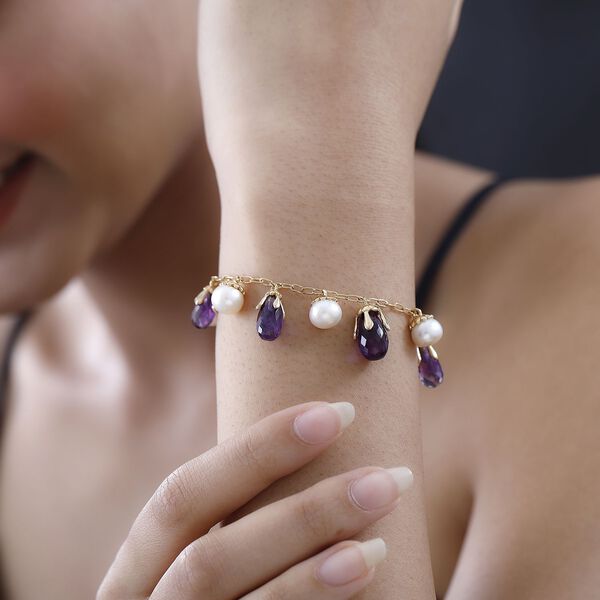 GP Italian Garden Kollektion- AA afrikanisches Amethyst, wei&szlig;es Perle und blaues Saphir 19cm Armband- 49,82 ct. image number 2