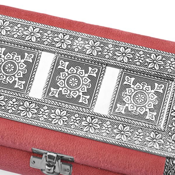 Handgefertigte Schmuckbox mit Blumen-Prägung, oxidiertes Finish, 20x13x7 cm, Silber-rosa image number 5