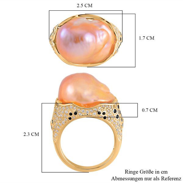 Rosa S&uuml;&szlig;wasserperle, schwarzer Spinell und Zirkon-Ring- 25 ct. image number 6