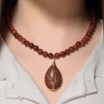 Gold Sandstein Halskette ca. 45 cm+ 5 cm extender, gelb vergoldet ca. 230.00 ct