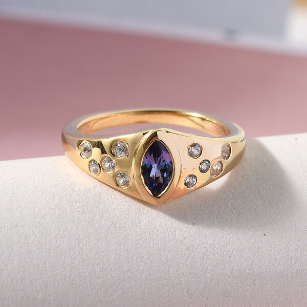 Tansanit und Zirkon Ring 925 Silber vergoldet  ca. 0,57 ct image number 2