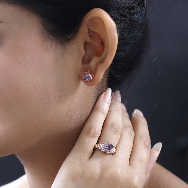 2er Set - Rose De France Amethyst Ring und Ohrstecker im Schmuckset, 925 Silber ros&eacute;vergoldet ca. 3.66 ct image number 2