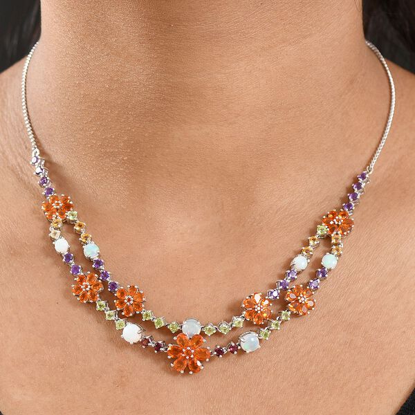 D'Joy AA Salamanca Feueropal, Mehrfarbige Edelsteine Halskette ca. 45 cm 925 Silber rhodiniert ca. 13.41 ct image number 3