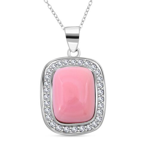 AAA Natürlicher Rosa Königsmuschel Perle, Weißer Zirkon Anhänger mit Kette, 925 Silber rhodiniert image number 0